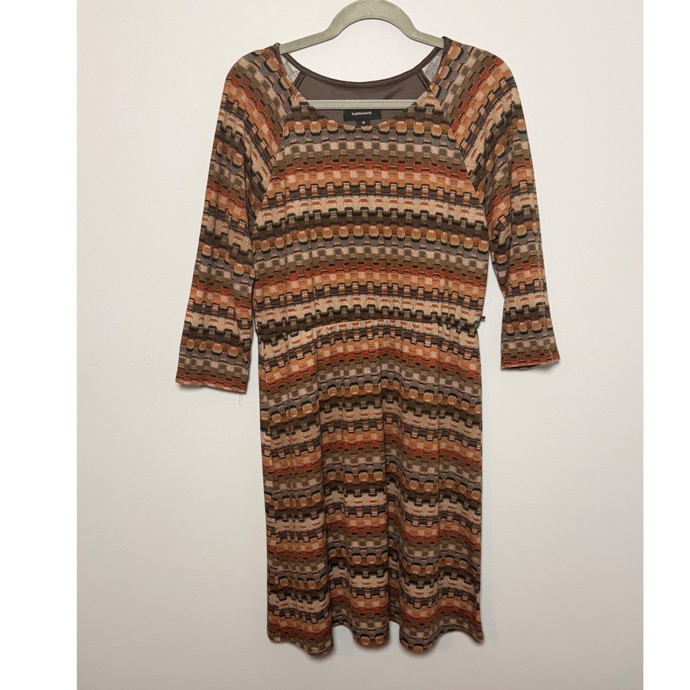 R&M Richards Brown Earth Tone Striped Dress Size 14